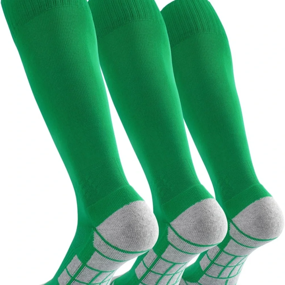 CWVLC Kids Soccer Socks 5 Pairs Team Sport Knee High Socks for Youth Kids Green